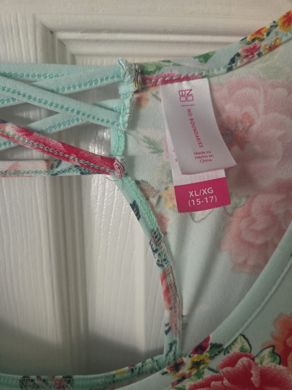 No Boundaries Mint Floral Dress with Pink and Coral Accents Women's XL - Picture 2 of 7
